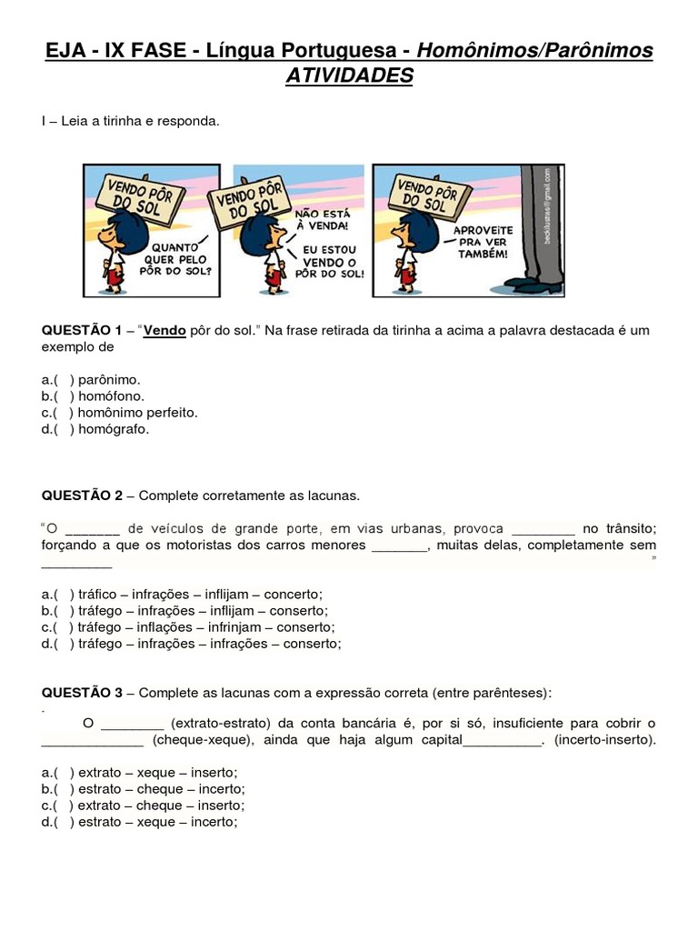 IX Fase Port Homônimos e Parônimos Atividades